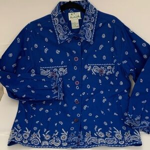 The Quacker Factory Size Small QVC Blue Jacket w/Designs & Rhinestones